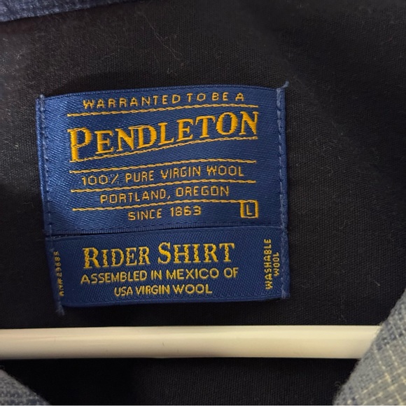 Pendleton Men’s Plaid Blue Wool Rider Shirt 100% Wool Size L - Picture 10 of 12